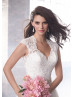 Queen Anne Neckline Ivory Lace Tulle Wedding Dress With Beaded Belt